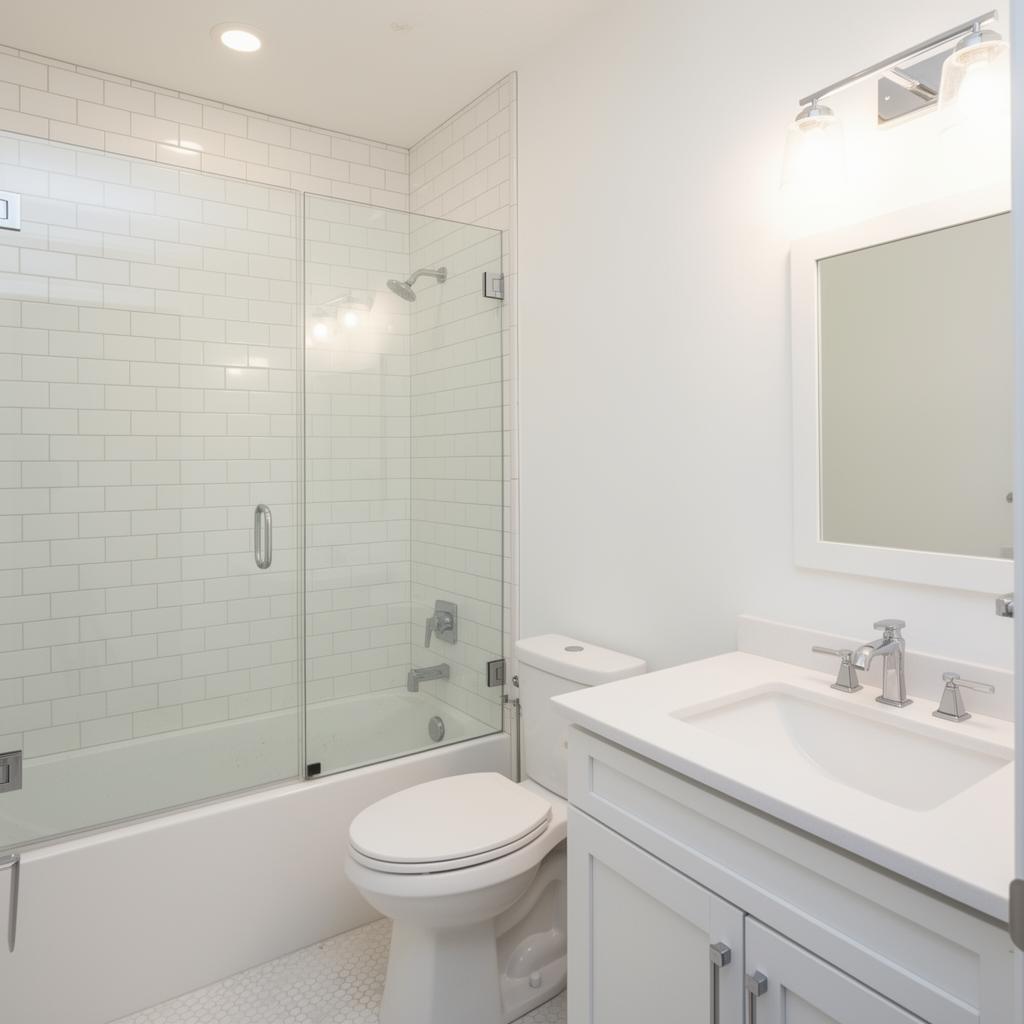 Newly rebuilt mold-free bathroom after professional remediation in Houston Texas